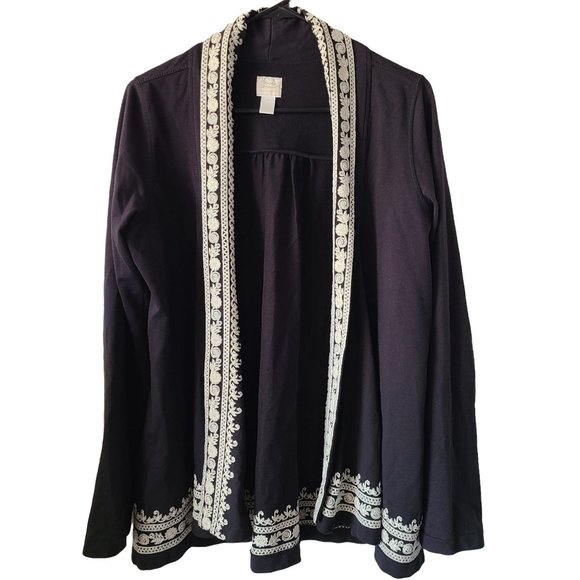 Lucky Brand Embroidered Open Front Black Sweater Women's Size M - Picture 1 of 8